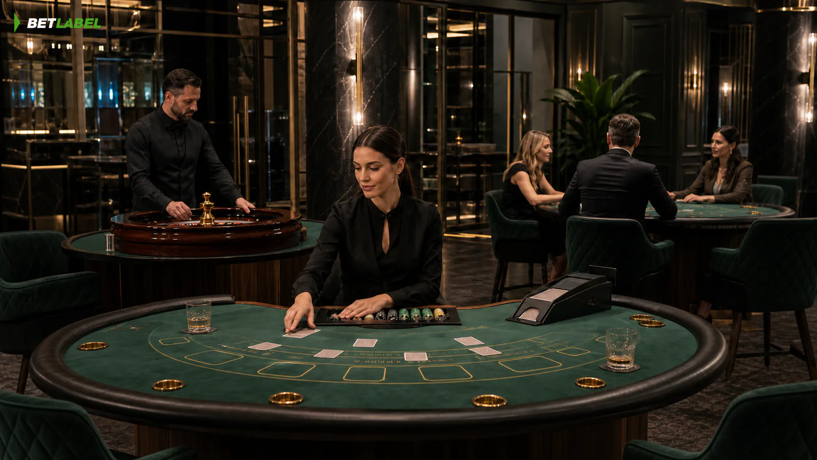 Uno studio di casinò live con croupier e tavoli da gioco